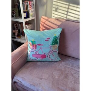 Holiday Christmas Bicycle Pillow Cover Mint Green Gifts Tree Decor